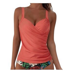 Surplus Tankini Top Swimsuit Coral Peach Stretch Knit Adjustable Straps Padded M